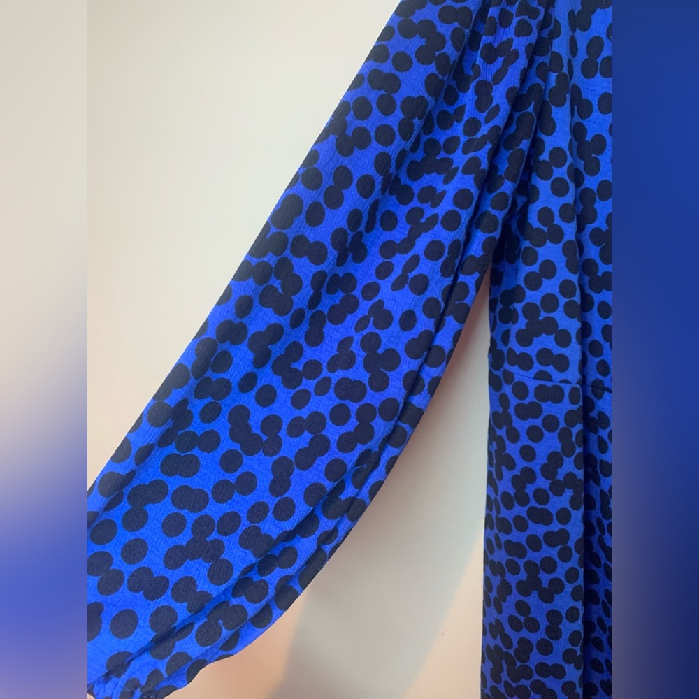 Ava & Viv Blue and Black Polka Dot Balloon Sleeve Midi Dress - Picture 3 of 9